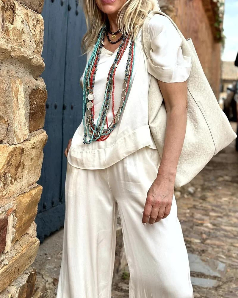 TALIE | Ensemble sophistiqué chemisier et pantalon blanc - Luviera Fashion