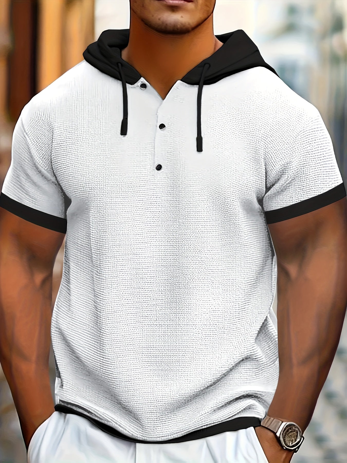 Zachary | Chemise décontractée en tricot pour homme avec capuche et boutons en métal