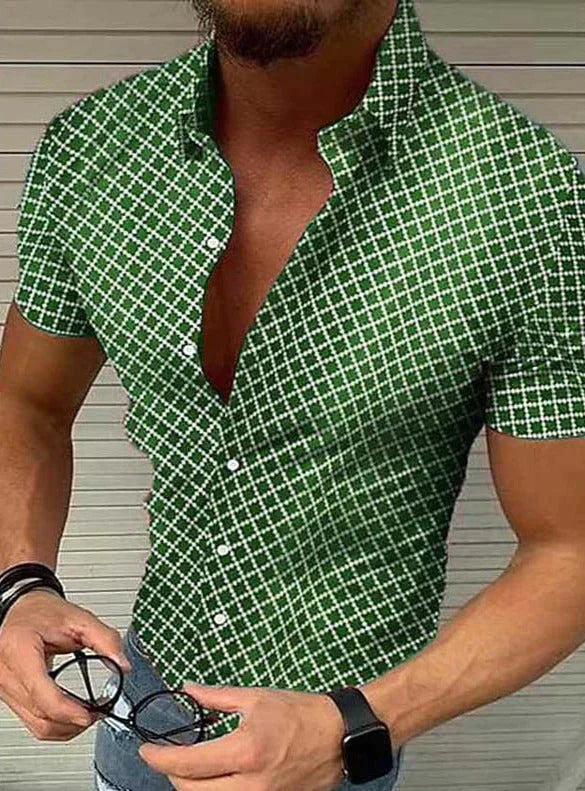 LÉO | Chemise à carreaux manches courtes pour homme - Luviera Fashion