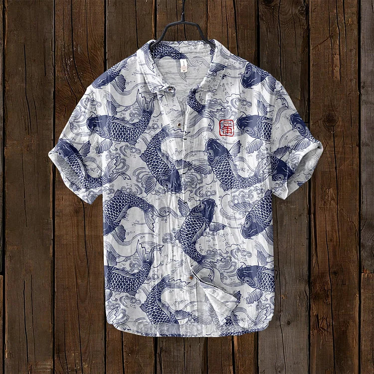 Leontios | Chemise Vintage Art Poisson en Lin Mélangé
