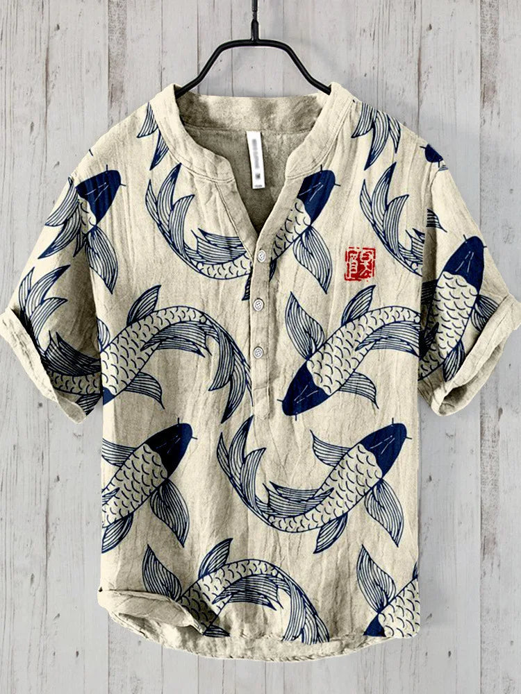 Leontios | Chemise Vintage Art Poisson en Lin Mélangé