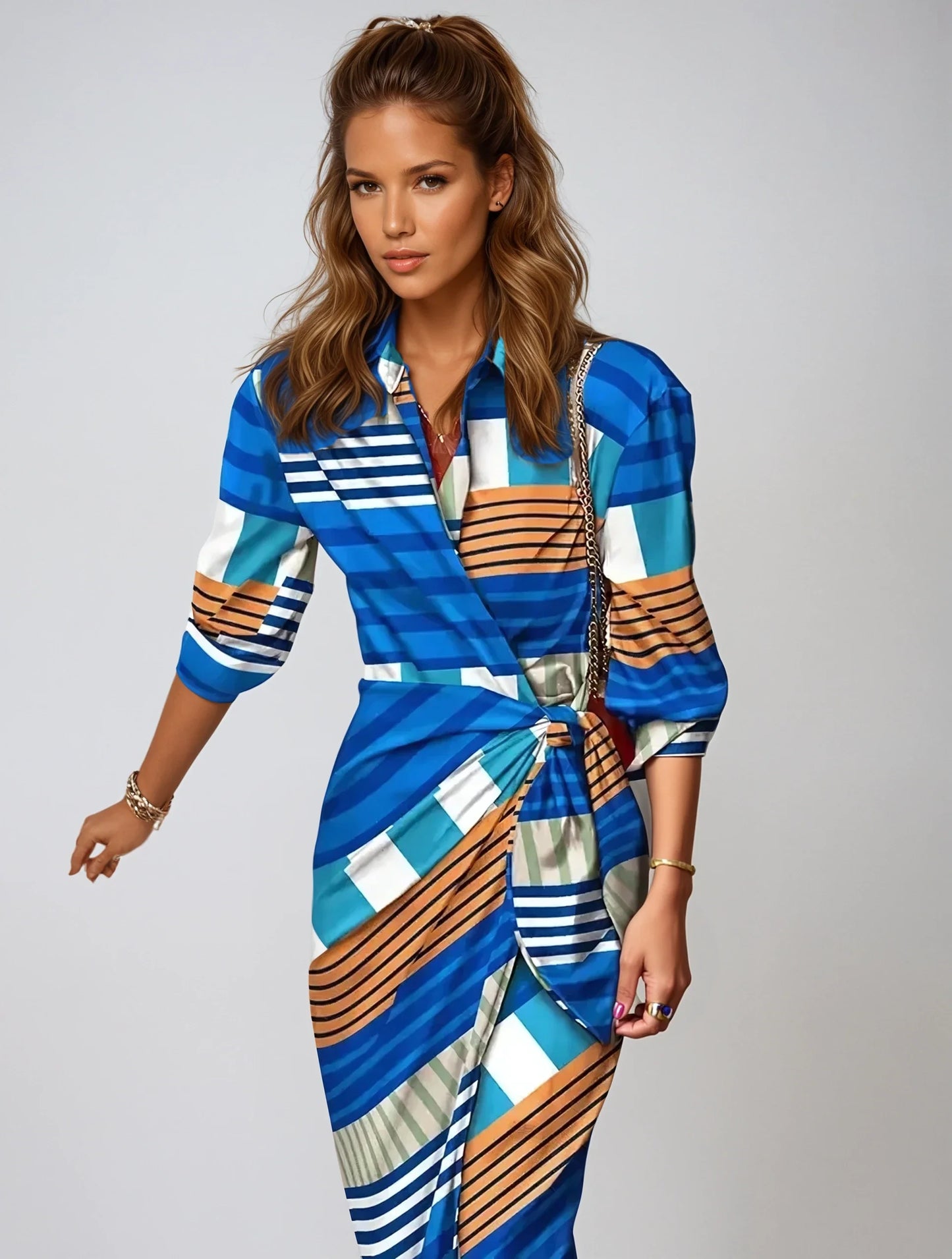 Mabel – Robe Cache-Cœur Rayée pour Femmes