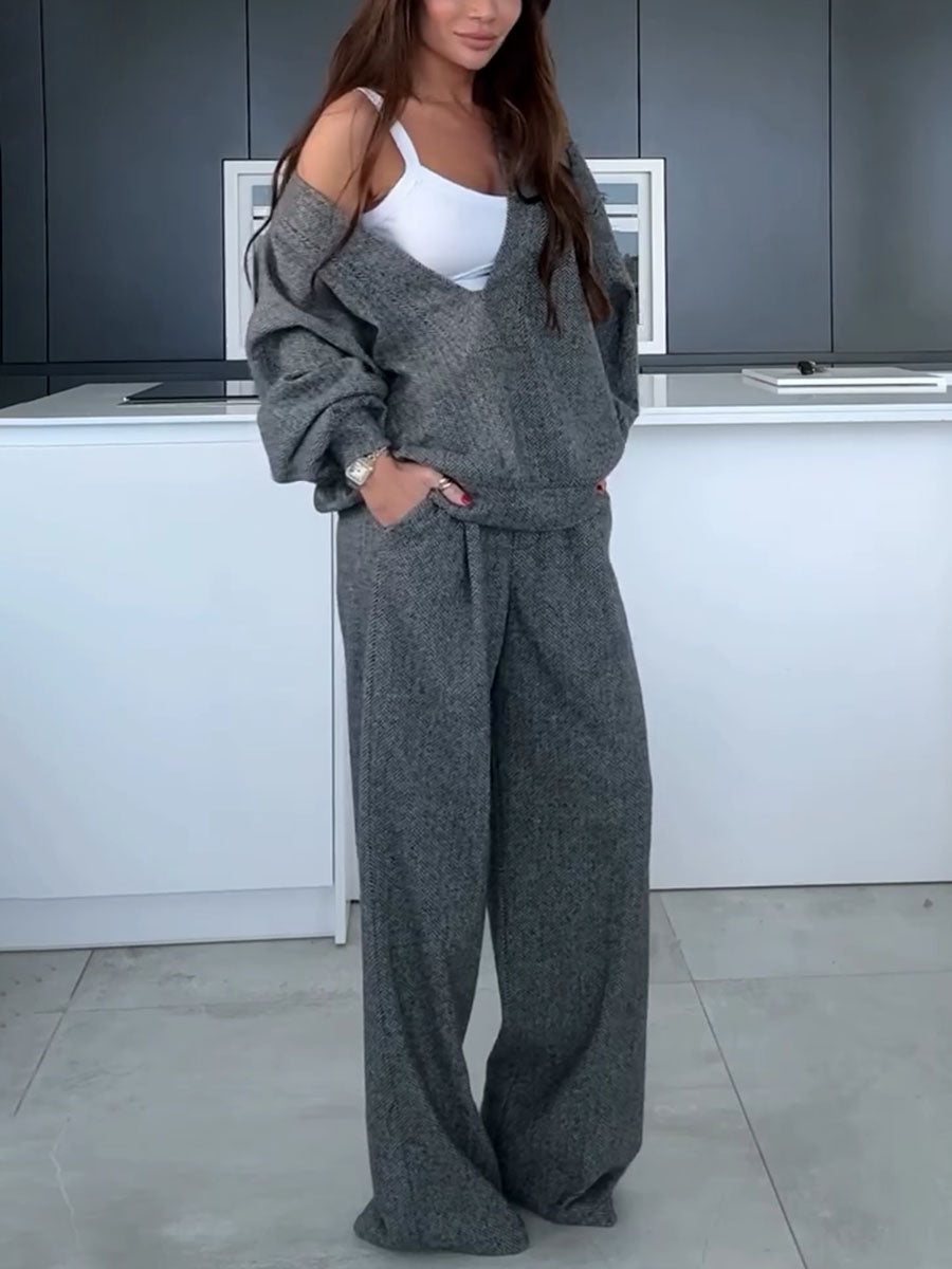 MAELIA | Ensemble chic avec col V et silhouette moderne - Luviera Fashion