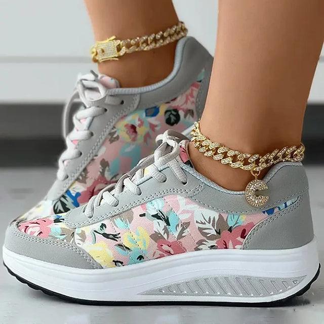 OUMOU | Sneakers Stylées avec Motif Floral pour Femmes - Luviera Fashion