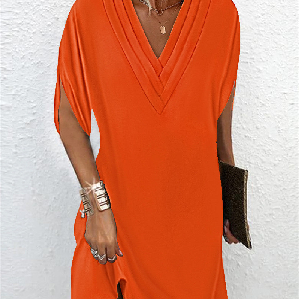 NAÏMA | Robe Unie Élégante à Manches Fendues - Luviera Fashion