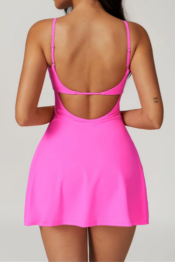 Robe Mini Femme A-Ligne avec Bretelles Spaghetti, Encolure Droite et Fente Latérale