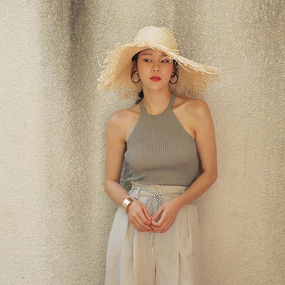 Chapeau de paille léger avec large bord pour protection solaire estivale – Belle