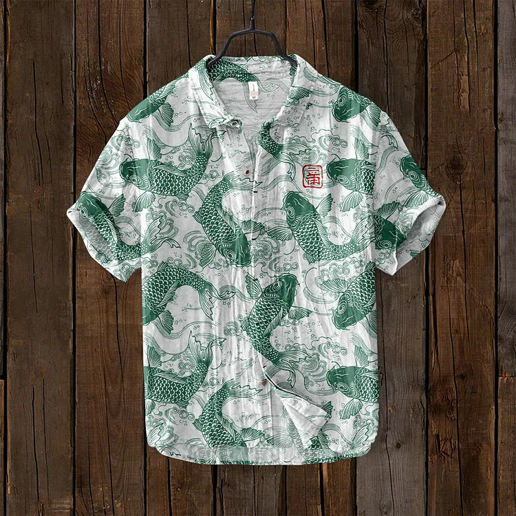 Leontios | Chemise Vintage Art Poisson en Lin Mélangé