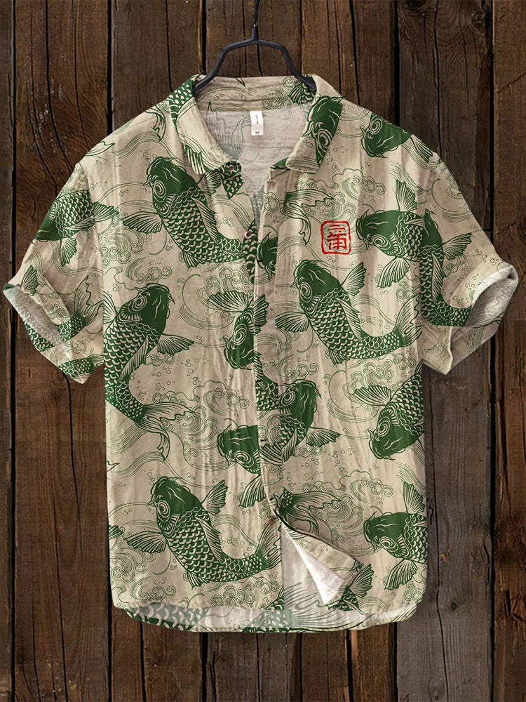 Leontios | Chemise Vintage Art Poisson en Lin Mélangé