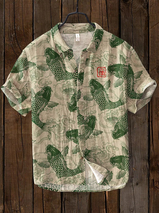Leontios | Chemise Vintage Art Poisson en Lin Mélangé