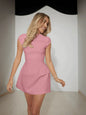Robe Mini Femme A-ligne Cintrée à Col Rond et Manches Courtes