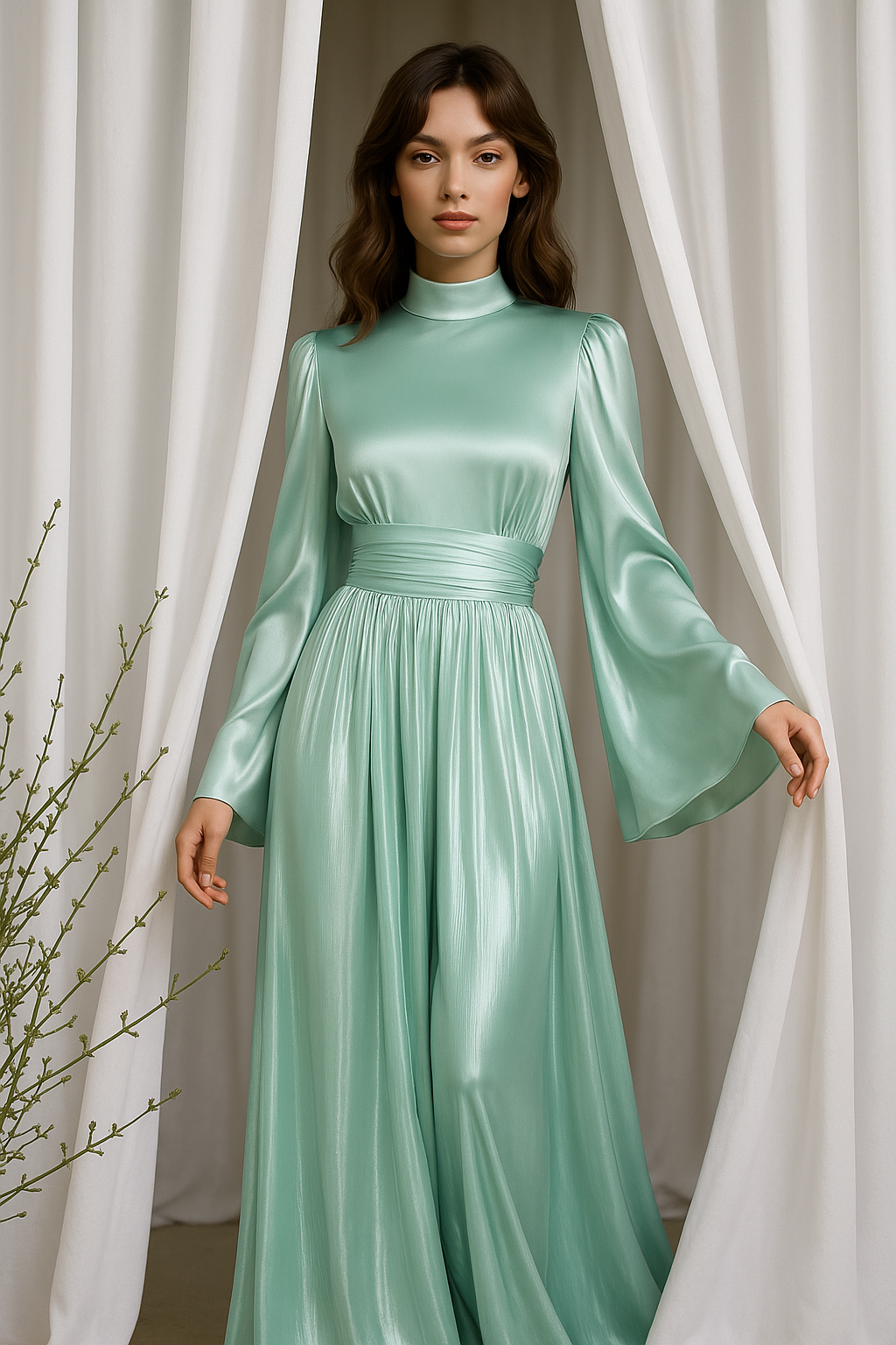 MARLENZA | Robe longue chic avec ceinture à nœuds