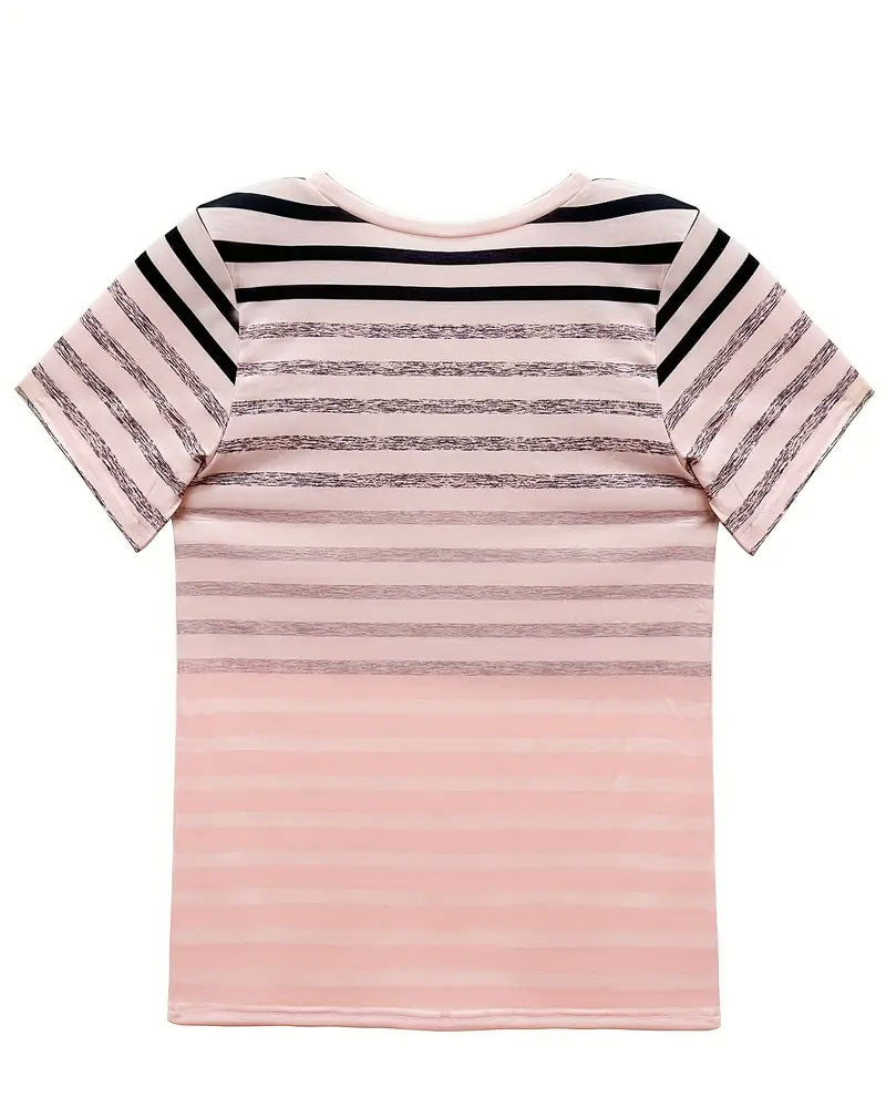 T-shirt rayé pour femmes avec col rond et dégradé de couleurs – Melia