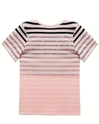 T-shirt rayé pour femmes avec col rond et dégradé de couleurs – Melia