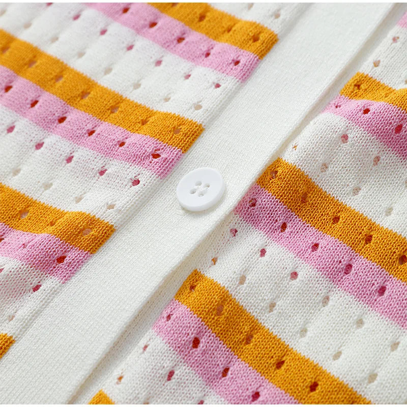 Katelijne | Ensemble d'été tricoté à rayures pour femmes - Multicolore et aéré