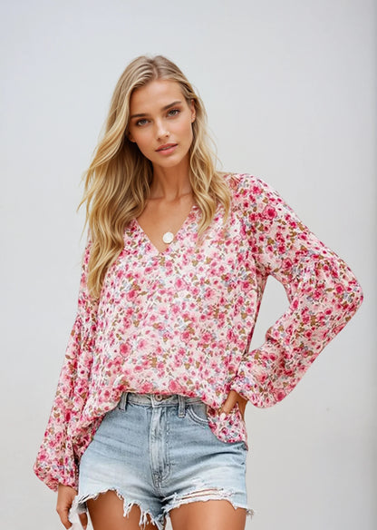 Moniek – Blouse Légère à Fleurs Décontractée pour Femmes