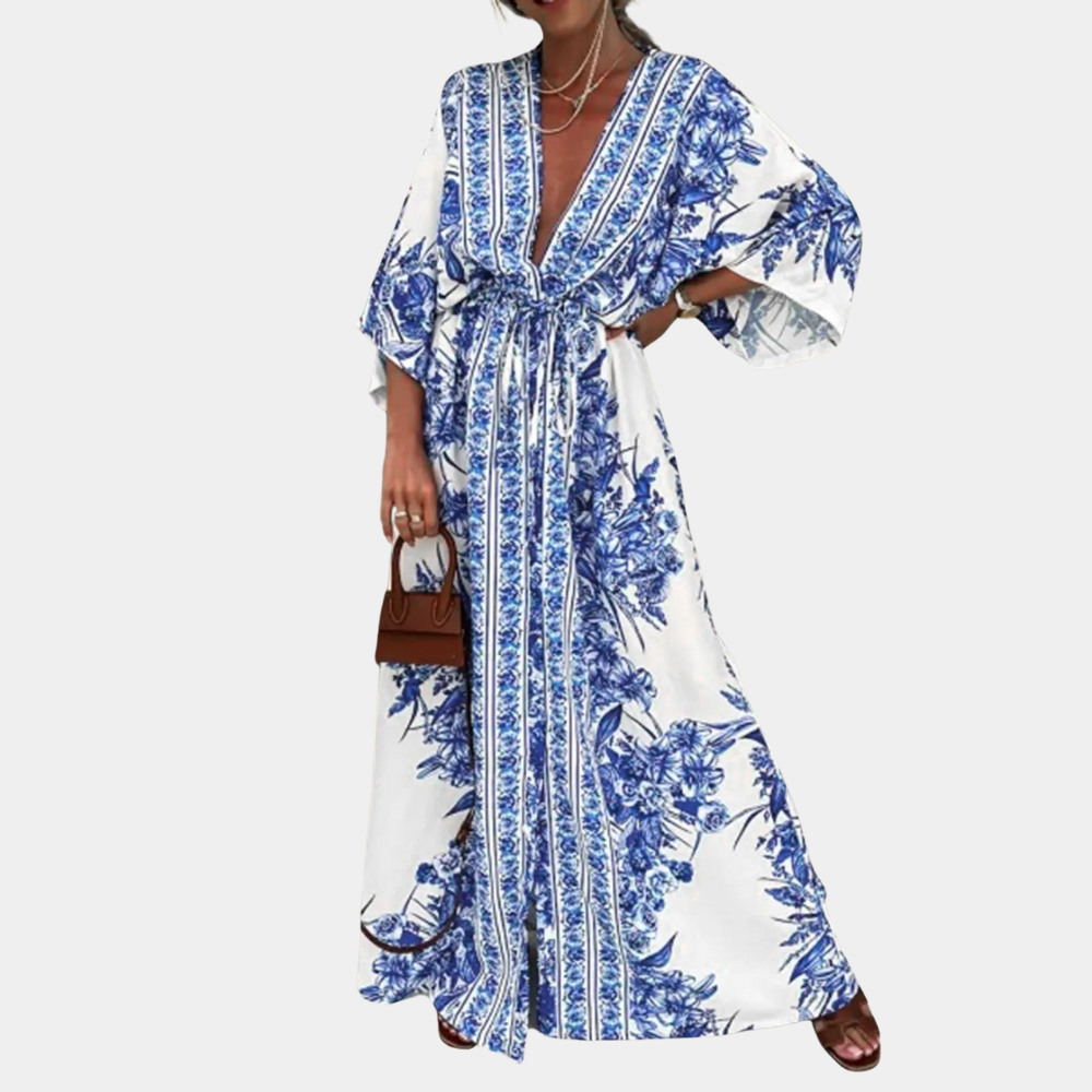 MIRANA | Robe longue fluide à manches larges - Luviera Fashion