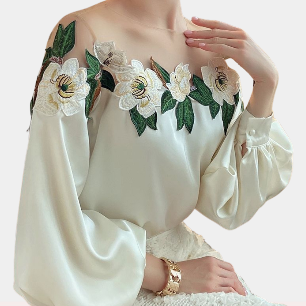 Blouse décontractée pour femmes à motif floral beige – Elvira