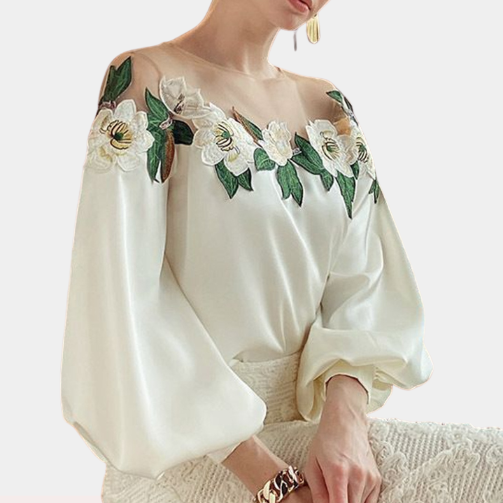 Blouse décontractée pour femmes à motif floral beige – Elvira