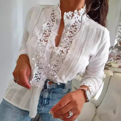 Marga - Élégante Blouse d'Été Romantique avec Dentelle Florale