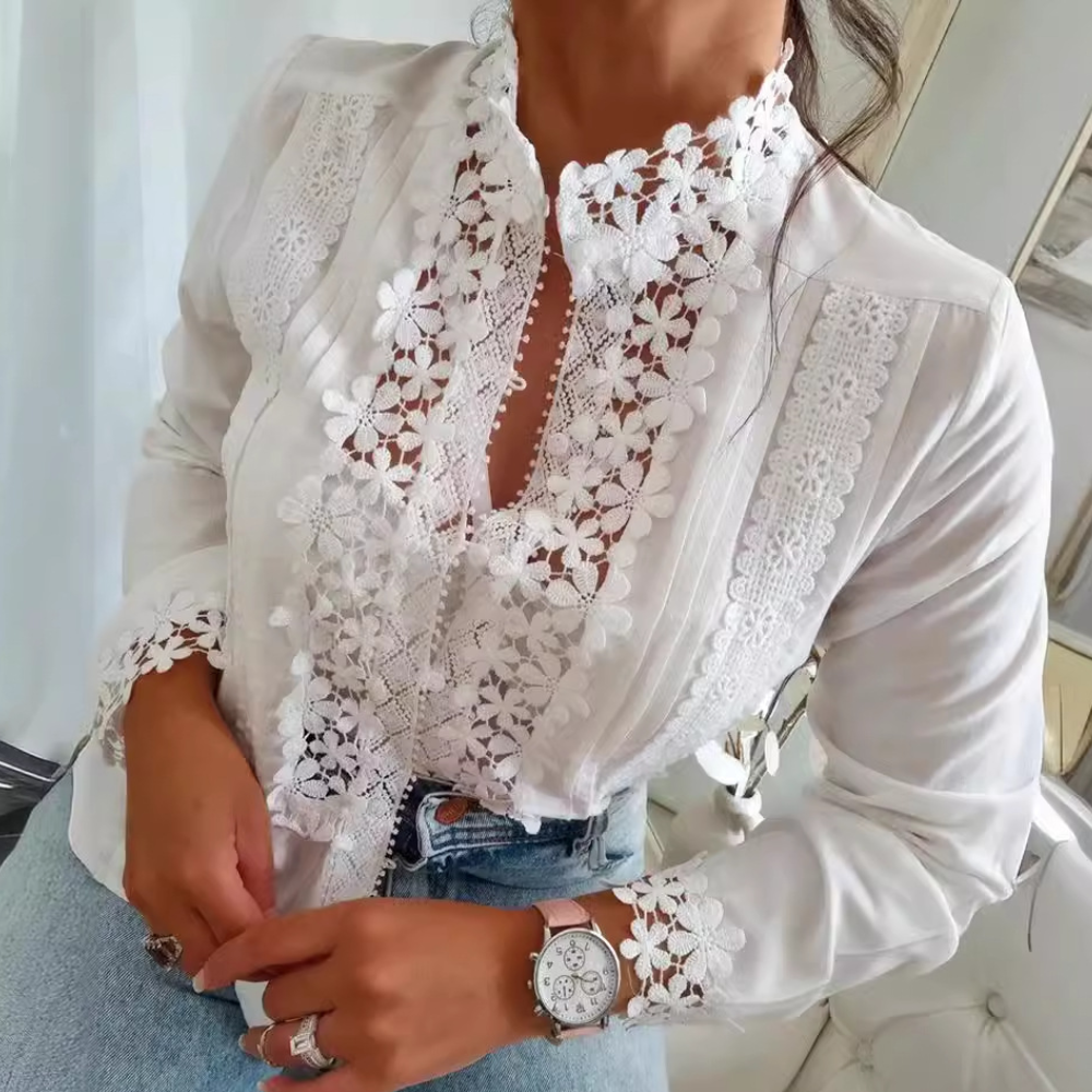 Marga - Élégante Blouse d'Été Romantique avec Dentelle Florale