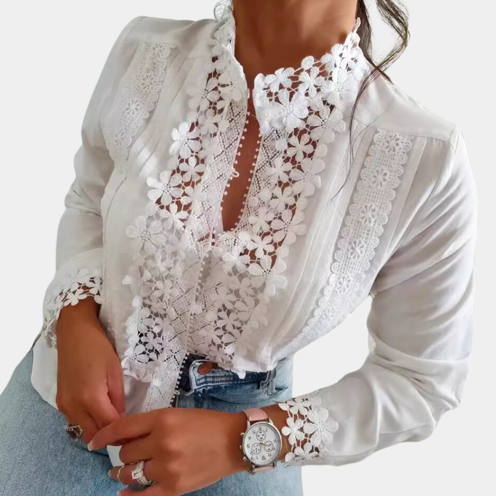 Marga - Élégante Blouse d'Été Romantique avec Dentelle Florale