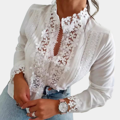 Marga - Élégante Blouse d'Été Romantique avec Dentelle Florale