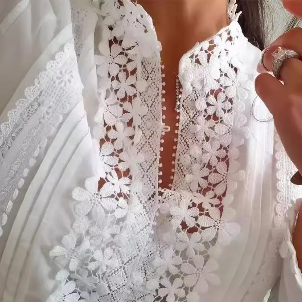 Marga - Élégante Blouse d'Été Romantique avec Dentelle Florale