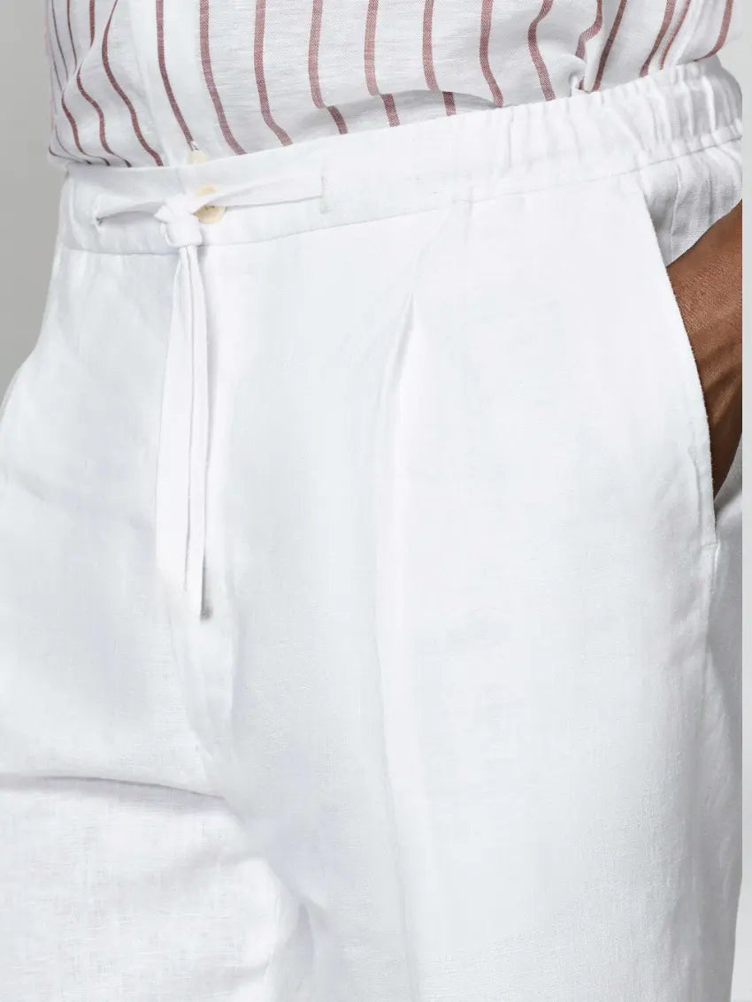Pantalon en lin marine - Blanc
