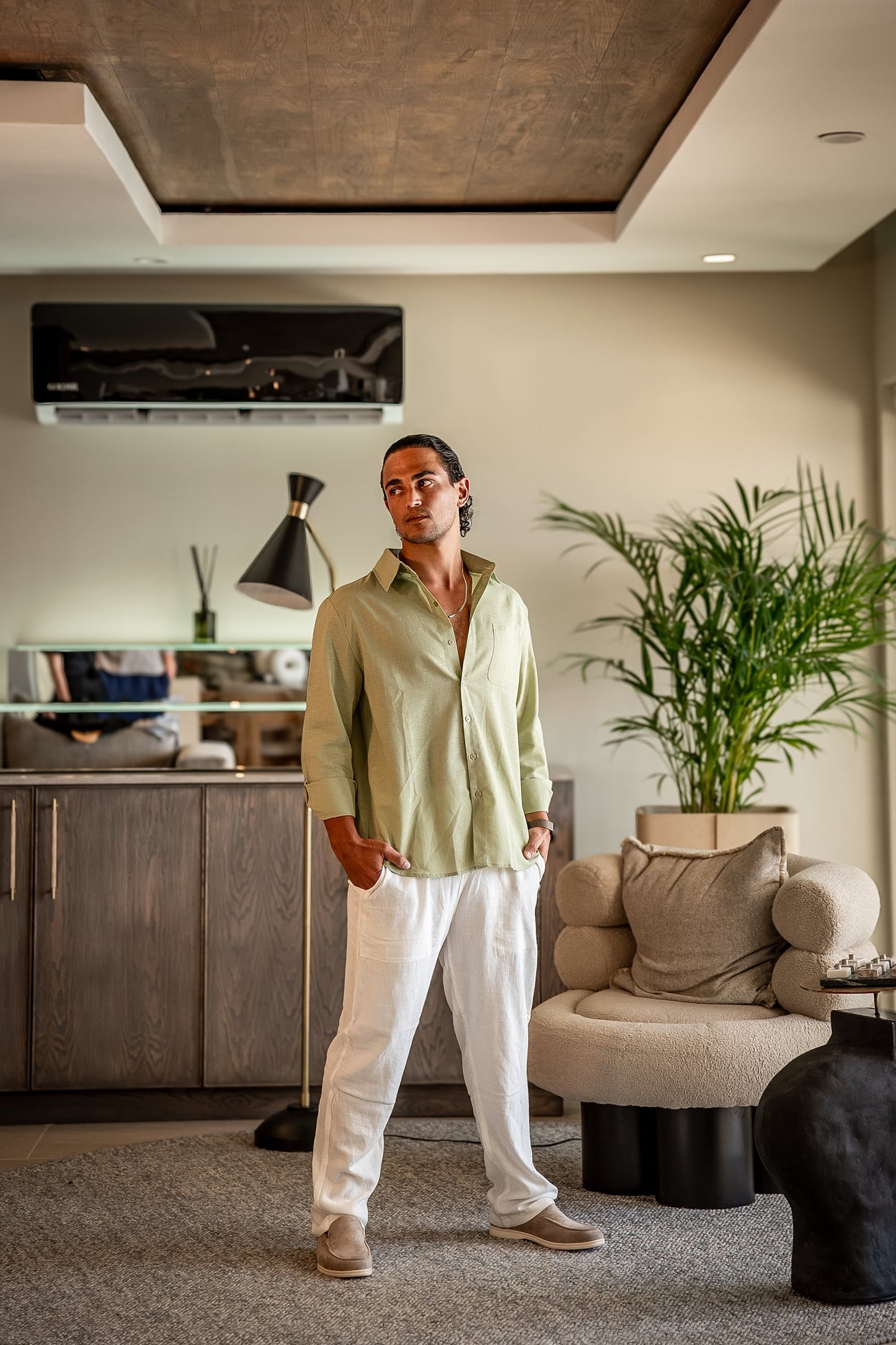 Combinaison Élégante en Lin à Manches Longues