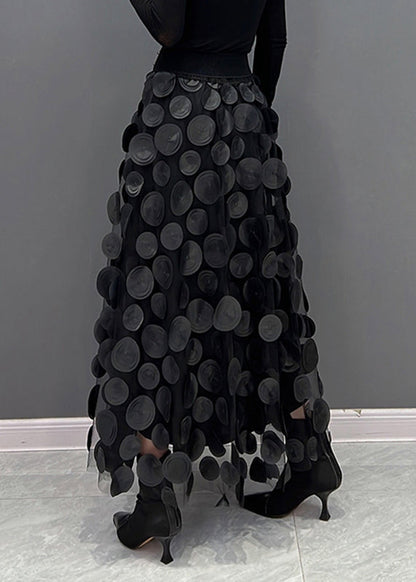 Jupe Midi Femme - Tulle Évasé avec Détails Circulaires - Design Superposé