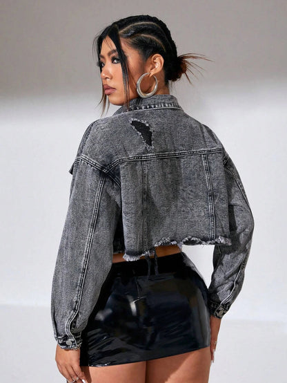 LINA | Veste en jean grise