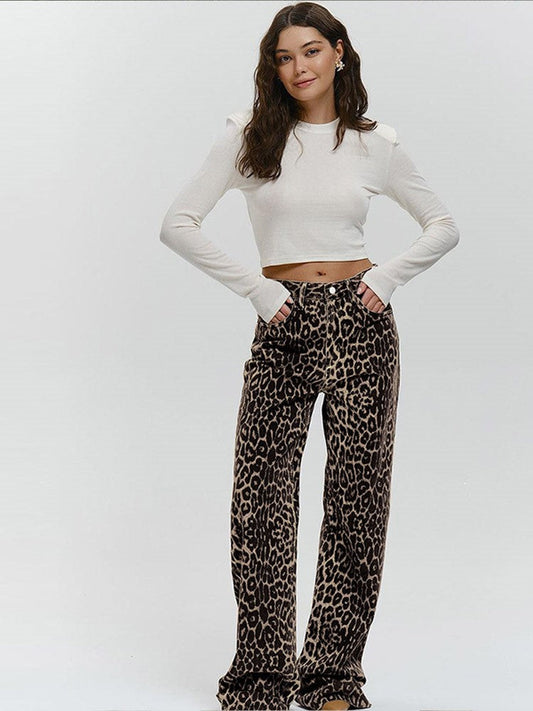 LÉANA | Pantalon ample taille haute avec imprimé abstrait, parfait pour une allure élégante - Luviera Fashion
