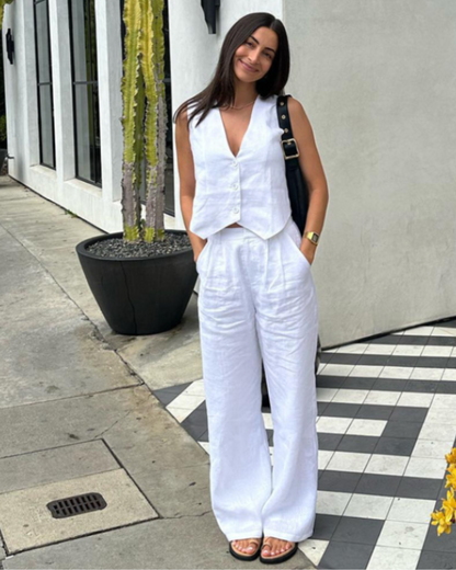 Ensemble Élégant en Lin - Deux Pièces pour Femme