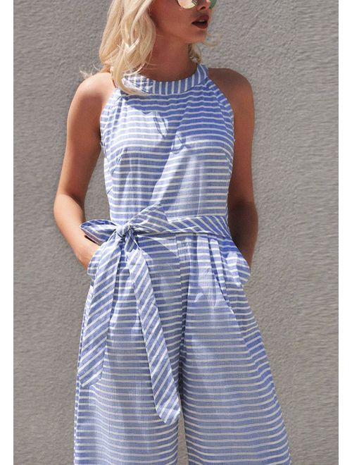 Vivienne - Jumpsuit rayé femme à décolleté croisé