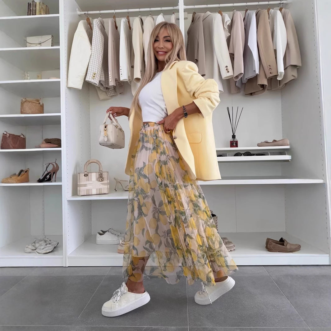 Jupe Maxi Femme – Coupe A – Tulle Léger – Taille Élastique – Imprimé Coloré