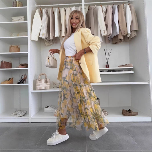 Jupe Maxi Femme – Coupe A – Tulle Léger – Taille Élastique – Imprimé Coloré