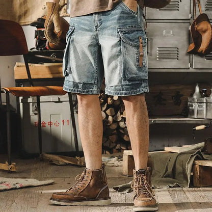 Shorts en Denim Cargo pour Hommes au Style Moto Rétro – Ronex