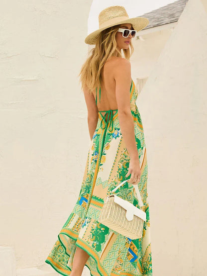 Robe maxi boho élégante avec décolleté à nouer pour femmes – Naya