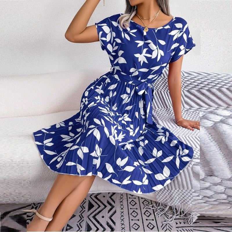 Naomi - Robe Midi Imprimée en Bleu