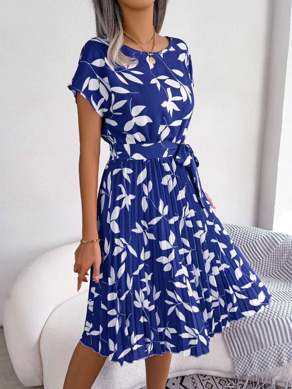 Naomi - Robe Midi Imprimée en Bleu