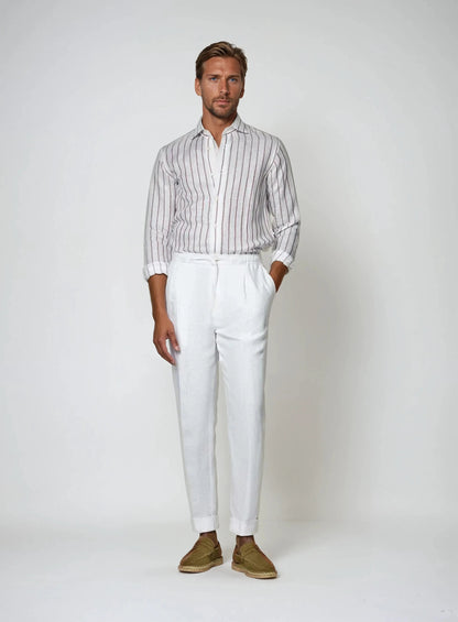 Pantalon en lin marine - Blanc