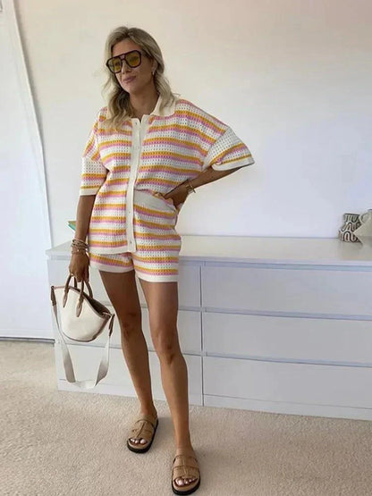 Ensemble d'été rayé pour femmes : pantalon, top et short – Faye