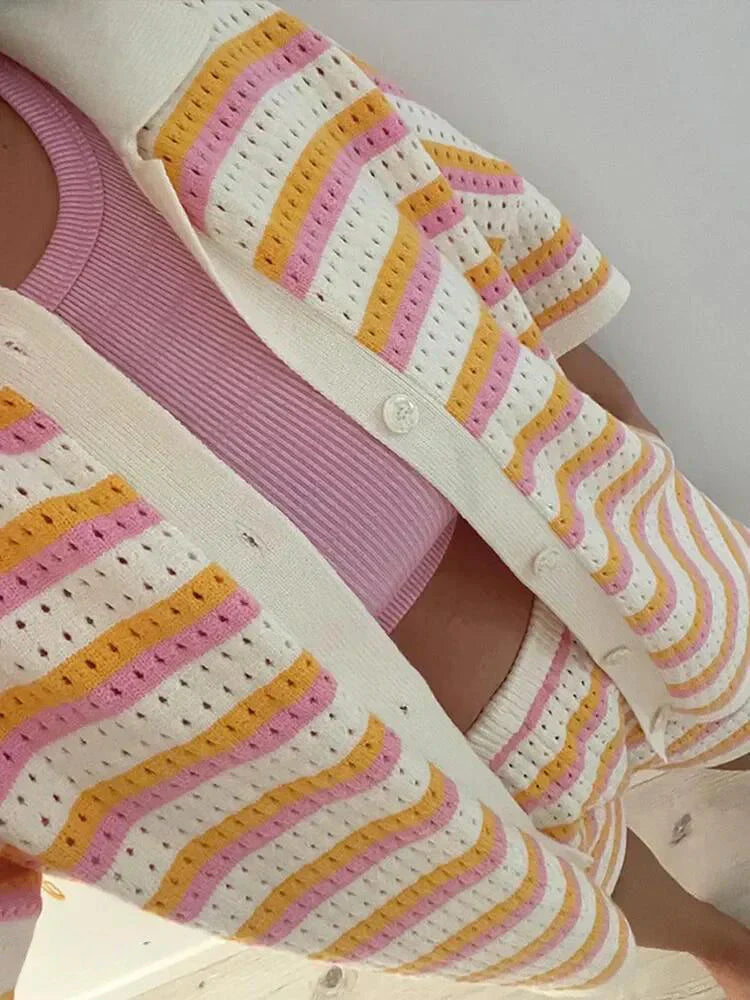 Ensemble d'été rayé pour femmes : pantalon, top et short – Faye