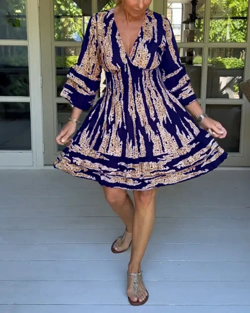 Robe d'été chic et légère pour femmes avec décolleté en V et manches 3/4 – Modèle Elina