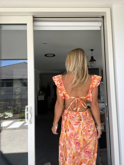 Robe Femme - Design Cintré - Volants & Détails Découpés - Imprimé Floral Élégant