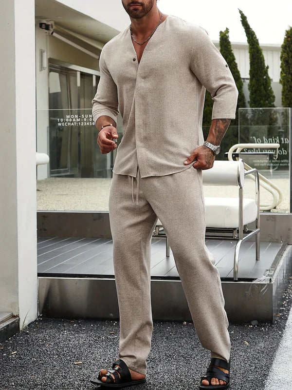 Ensemble Casual en Lin Beige pour Hommes – Enzo