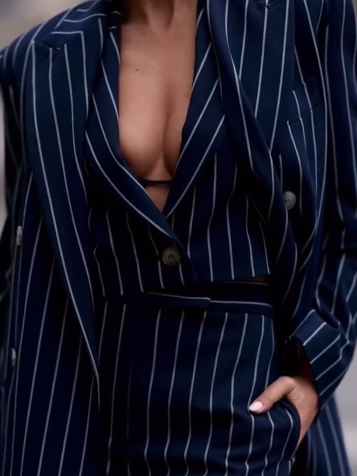 LIVIA | Ensemble blazer rayé et pantalon élégant - Luviera Fashion