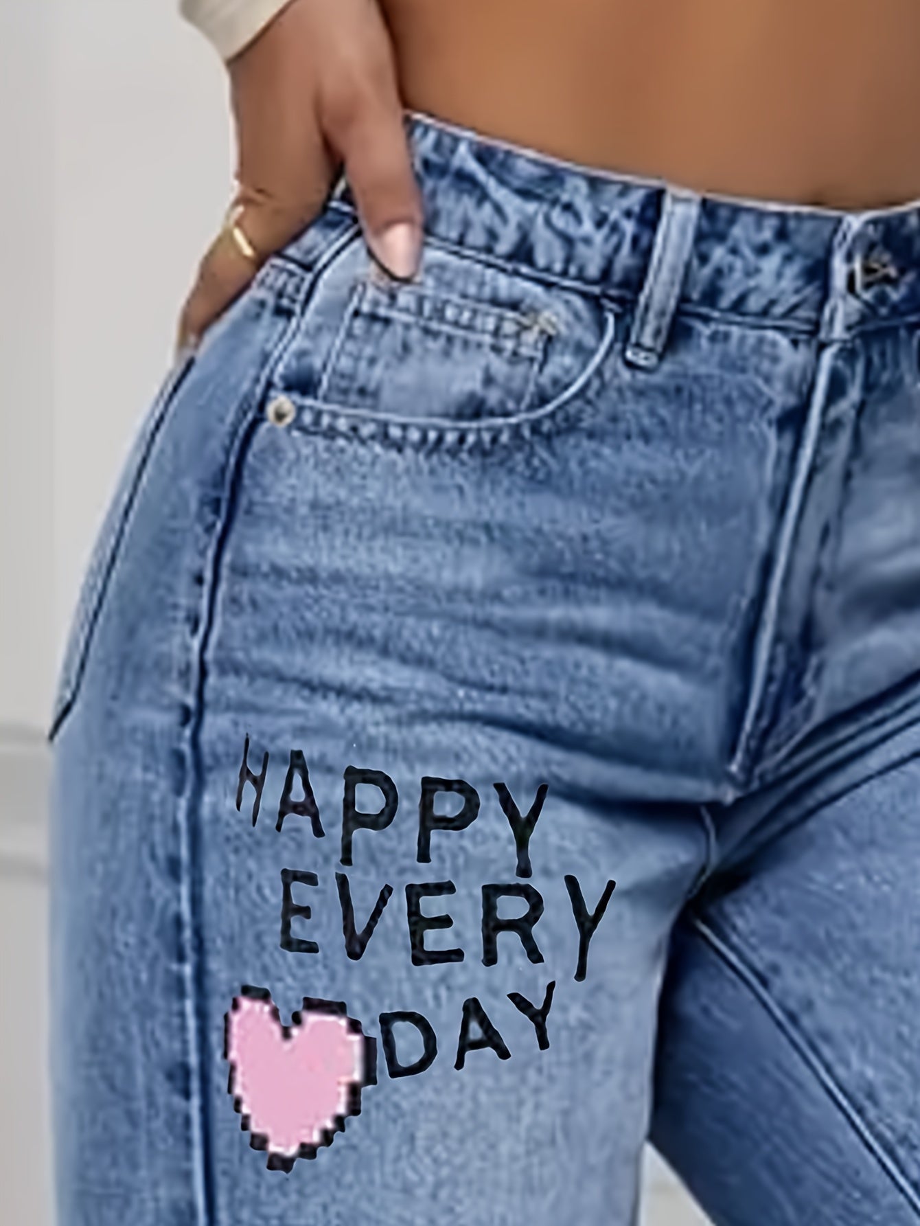 Jeans Femme Lotte avec Imprimé Cœur et Graffiti