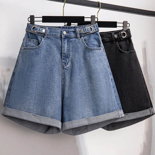 Shorts en jean taille haute décontractés, grande taille pour l'été 2025
